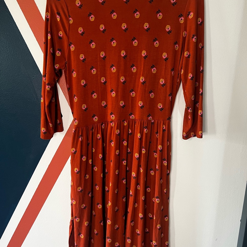 Matilda Jane Rust Wrap Midi Dress with Pink & Yellow Floral - Picture 6 of 6